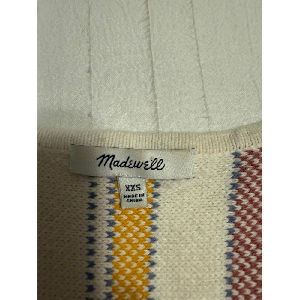 Madewell Striped Fringe Hem Sweater Tee Short Sleeve Cream Mustard Women's XXS - Picture 3 of 5
